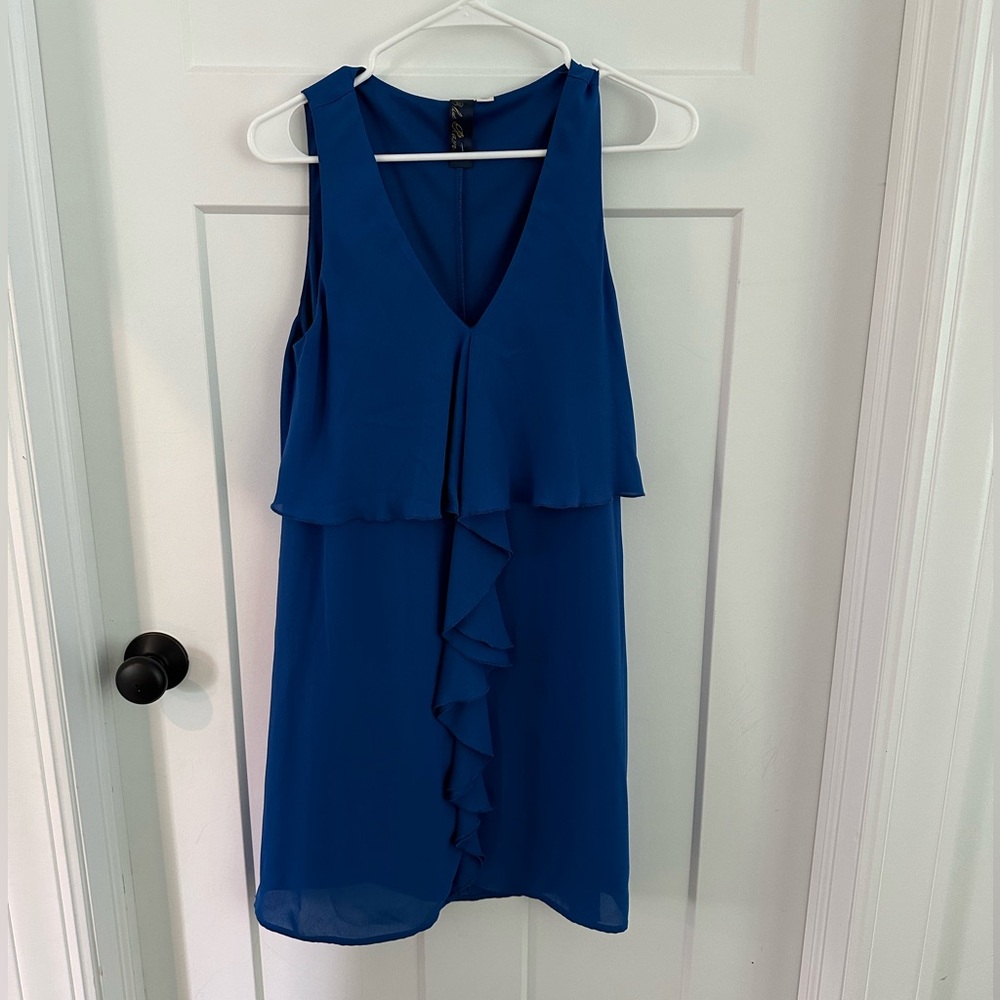 Blue ruffle-front, sleeveless dress - Size Medium